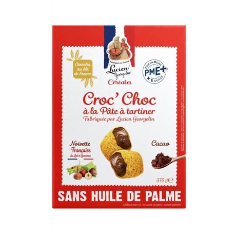 Lucien Georgelin croc'choc coussin jaune fourrés à la pâte à tartiner 375g