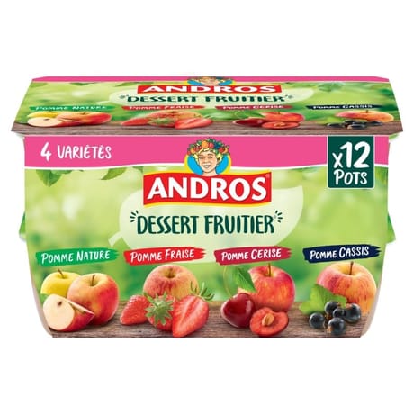 Andros compotes pomme fraise cassis cerise 12x100g