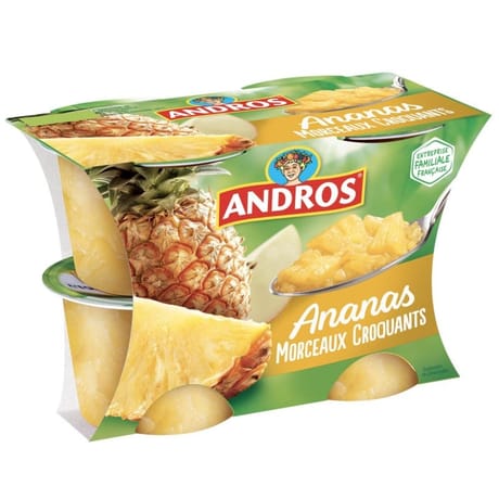 Andros dessert d'ananas pommes et fruits de la passion avec morceaux 4x100g