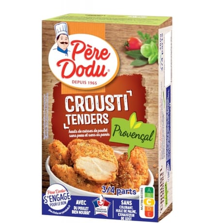Père dodu crousti tenders provencal haut cuisse de poulet sans peau et sans os panés 380g