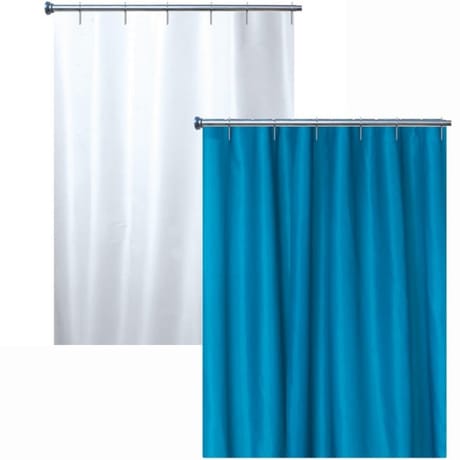 Rideau de douche textile uni coloris bleu celeste et blanc 180x200