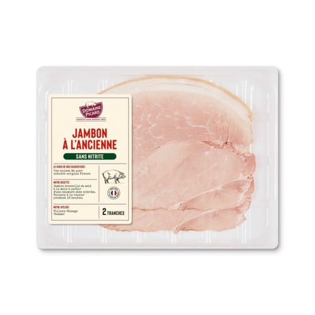 Jambon à l'ancienne blanc sans nitrites 2 tranches 130g domaine picard