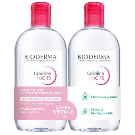 Bioderma créaline ts h2o eau micellaire nettoyante dermatologique 2x500ml