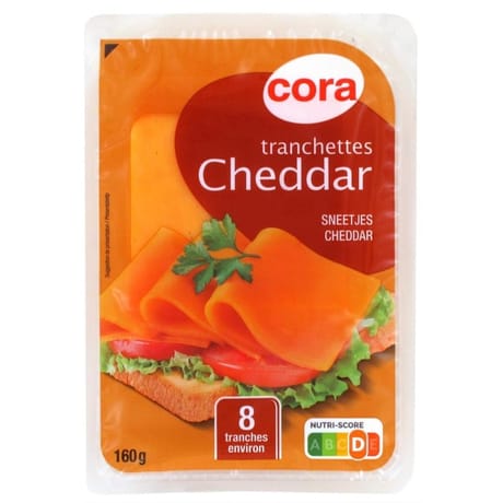 Cora 8 tranchettes cheddar au lait pasteurisé 32% mg/pt 160g
