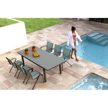 Table fraise 180/240x100 - verre texture + housse