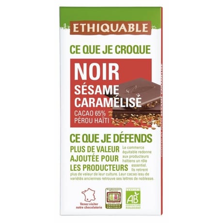 Ethiquable chocolat noir sésame caramélisé bio 100g