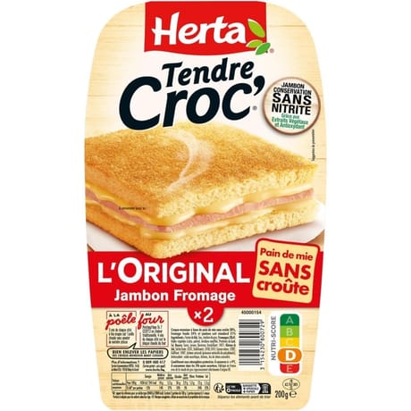 Herta tendre croc' sans croute fromage jambon conservation sans nitrite 200g