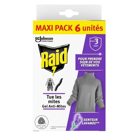 Raid anti mites gel senteur lavande maxi pack 6 unités