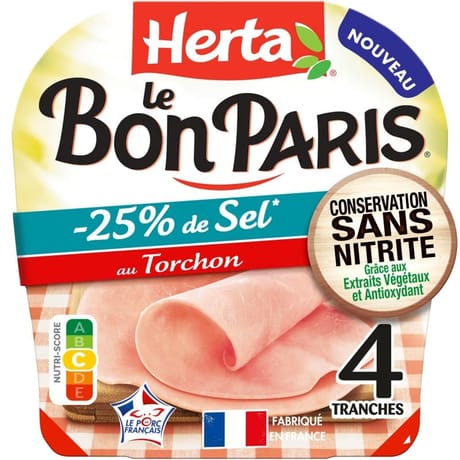 Herta le bon paris jambon au torchon conservation sans nitrite -25%sel 4tranches 140g
