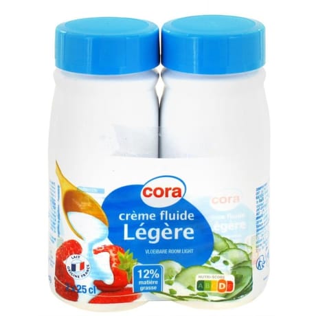 Cora crème fluide légère stérilisée uht 12%mg 2x25cl