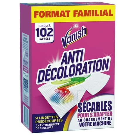 Vanish lingettes anti-transfert de couleurs x51 format familial