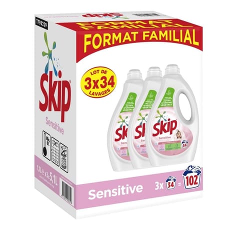 Skip lessive liquide sensitive lot 3x1.7l - 102 lavages