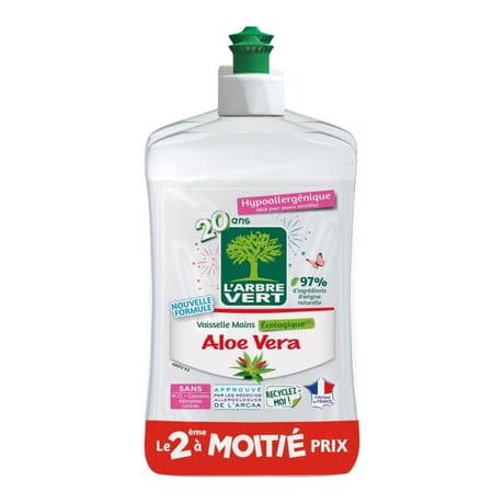 L'arbre vert lot 2 liquides vaisselle aloe vera -2e à 50%