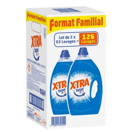Xtra lessive total lot de 2x63 lavages 5.67l