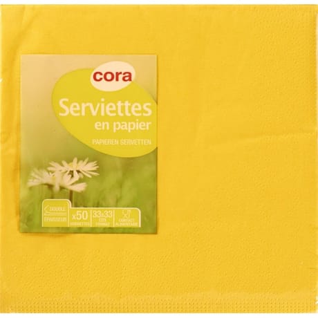 Cora serviettes x50 jaune passion 33x33cm 2 plis
