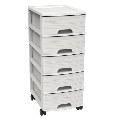 Module a4 stone 5 tiroirs avec roulettes blanc cerusé