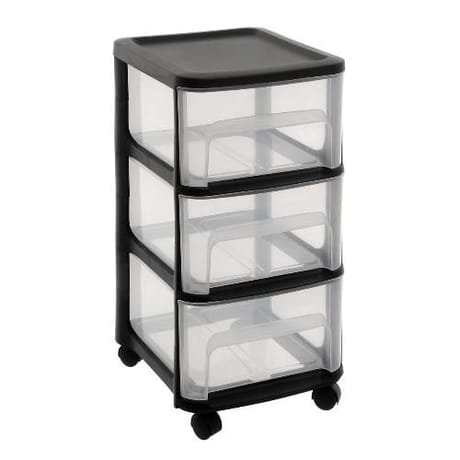 Eda tour de rangement city 3 tiroirs gm + roulettes noir