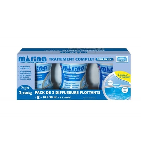 Lot de 3 flotteurs traitement complet chlore 750g