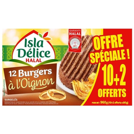 Isla Délice burgers à l'oignon halal 10+2 offerts 960g