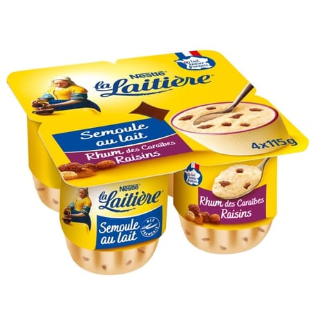 La Laitière semoule au lait rhum raisin 4x115g