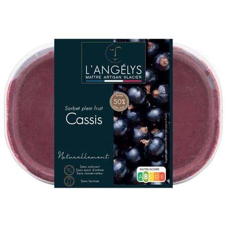 L'angelys bac sorbet plein fruit cassis 750ml 500g