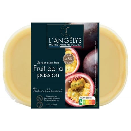 L'angelys bac sorbet plein fruit fruit de la passion 750ml 500g