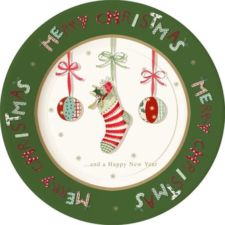 10 assiettes rondes 23 cm santa's socks red & green