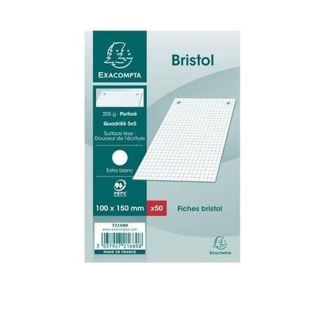 Exacompta 50 fiches bristol perforées 100x150 5x5 force 8