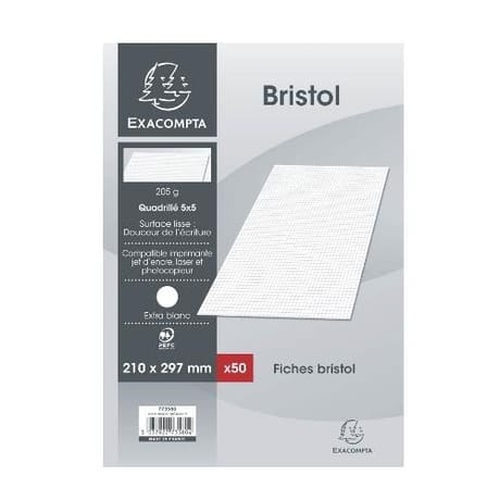 Exacompta 50 fiches bristol non perforées 21x29.7 cm petits carreaux 205 grammes