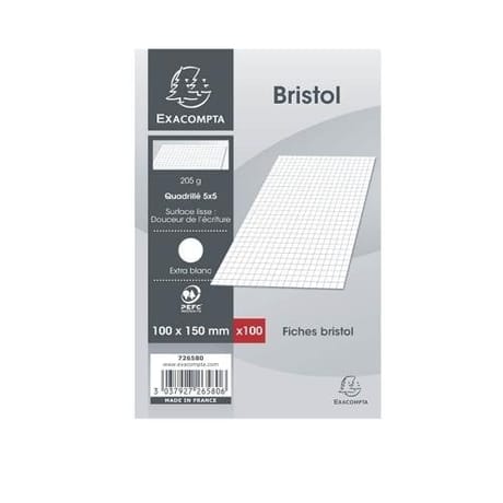 Exacompta 100 fiches bristol 10x15 cm petits carreaux
