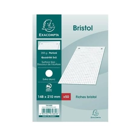 Exacompta 50 fiches bristol perforées 148x210 5x5
