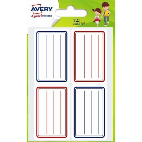 Avery 24 étiquettes scolaires bleues et rouges 36x56 mm