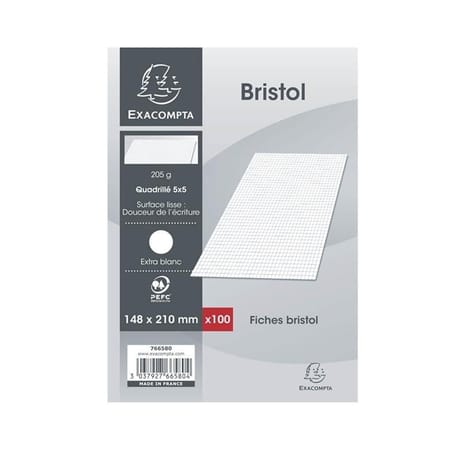 Exacompta 100 fiches bristol blanches non perforées 148x210 5x5