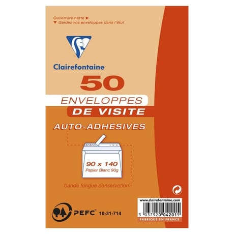 Clairefontaine 50 enveloppes de visite auto adhesives 90x140cm