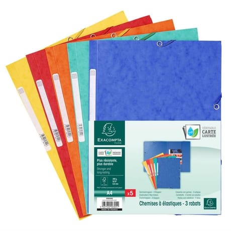 Exacompta 5 chemises élastiques 3 rabats carte lustrée