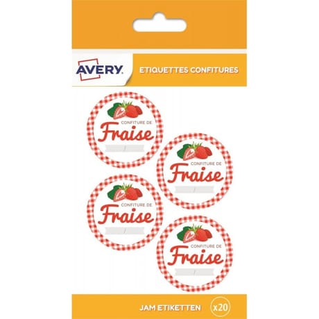 20 étiquettes confitures de fraise 47,5 mm