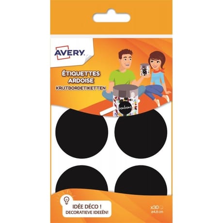 30 étiquettes ardoise noire rondes 48 mm