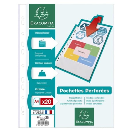 Exacompta 20 pochettes perforées 210x297 grainé incolore