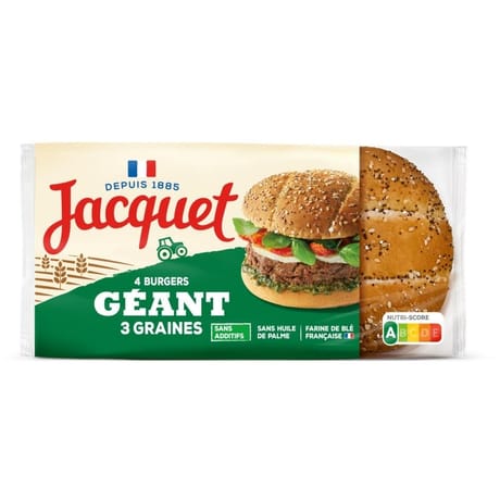 Jacquet 4 burgers 3 graines géant sans additifs 350g