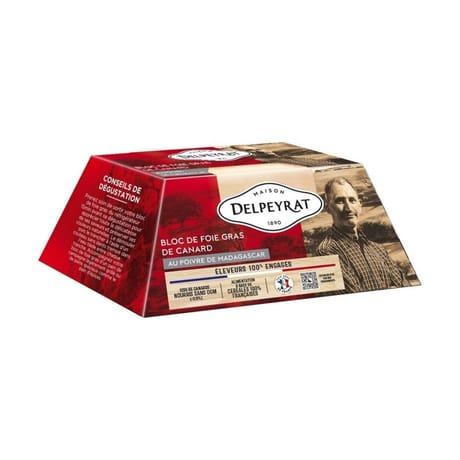 Delpeyrat bloc de foie gras de canard au poivre de Madagascar origine France 100% engagé 260g