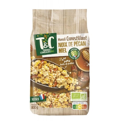 Terres et céréales muesli croustillant miel noix de pécan bio 800g