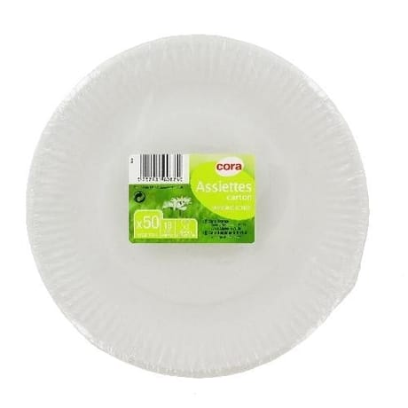 Cora assiette carton blanche 18cm x50