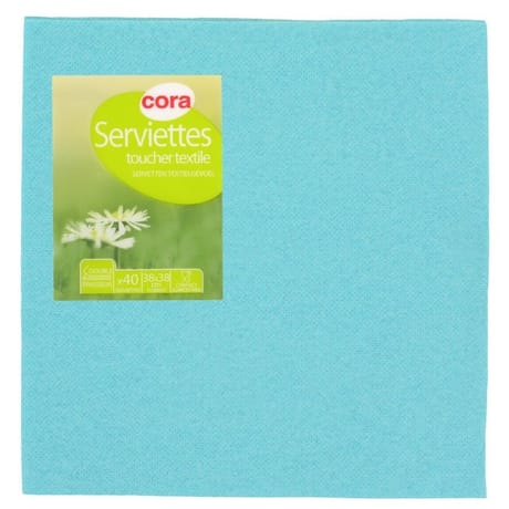 Cora serviettes X40 turquoise toucher textile 38X38cm