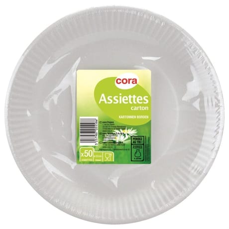Cora assiette carton blanche diamètre 23cm x50