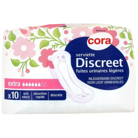 Cora serviettes Discreet fuites urinaires légères extra X10