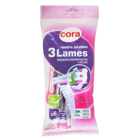 Cora rasoirs jetables feminin 3 lames sachet x6
