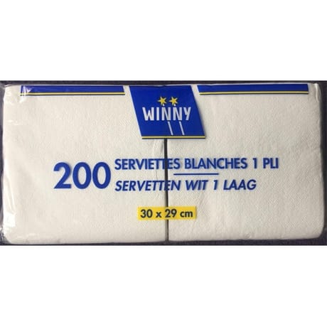 Serviettes x200 blanches 30x30cm 1 pli