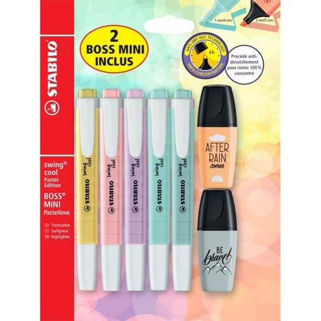 5 surligneurs stabilo swing cool pastel + 2 BOSS mini pastellove 2.0 "