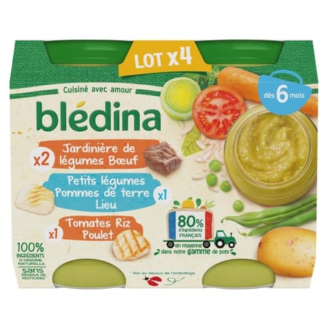Blédina pots légumes féculants viande poisson 4x200g dès 6 mois