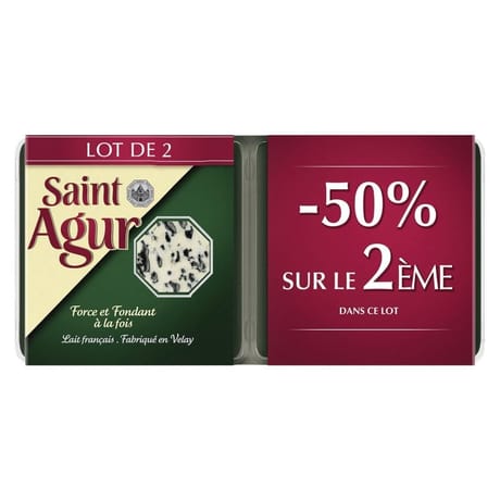 Saint Agur barquette lot 2x125g -50% sur le 2ème